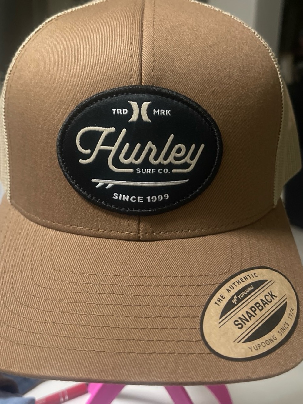 Hurley Tan and Black Patch Trucker Hat
